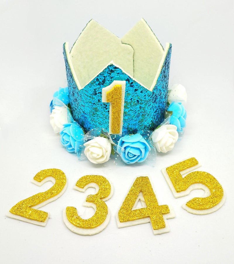 PET SHOW Blue Crown Dog Birthday Hat for Boys Male Pets Cat Headband With Figures 0-9 Charms and Glue Party Accessories Pack of 1 - Image 2